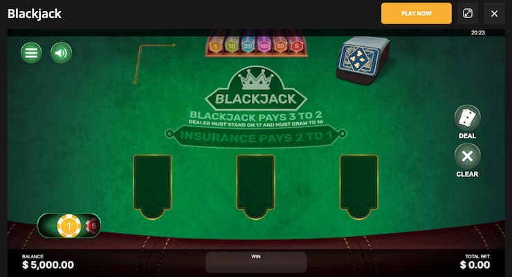 An image of an online blackjack game at BetWhale, a top site for high return to player percentage casino games.
